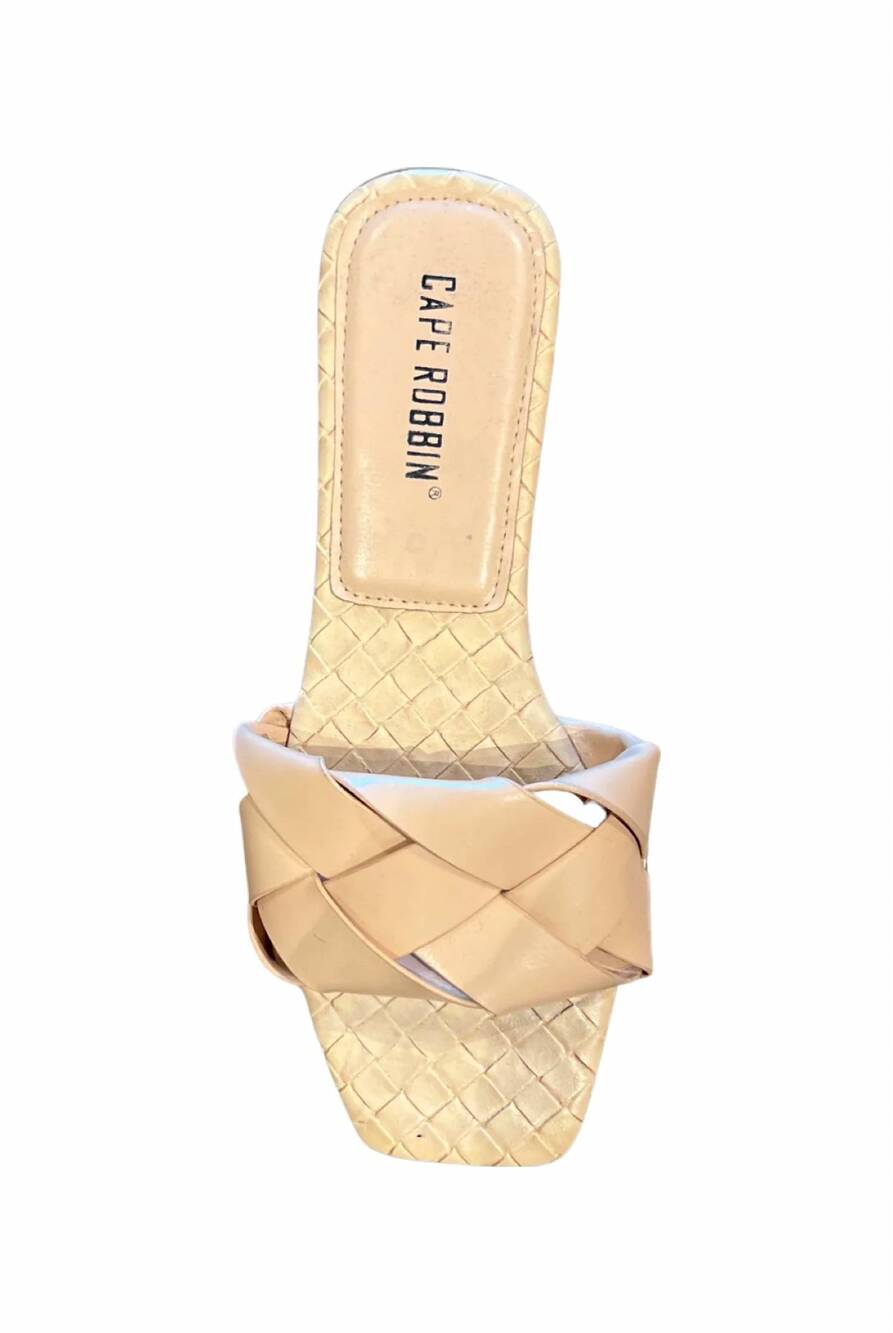 NEW CAPE ROBBIN women's unique flap braided slides in nude